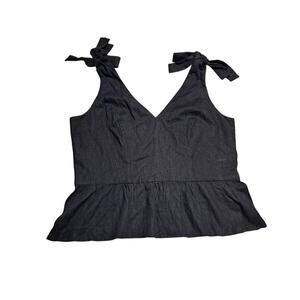 Express Women's Large Sleeveless Peplum Top Black Linen Blend Zipper Back